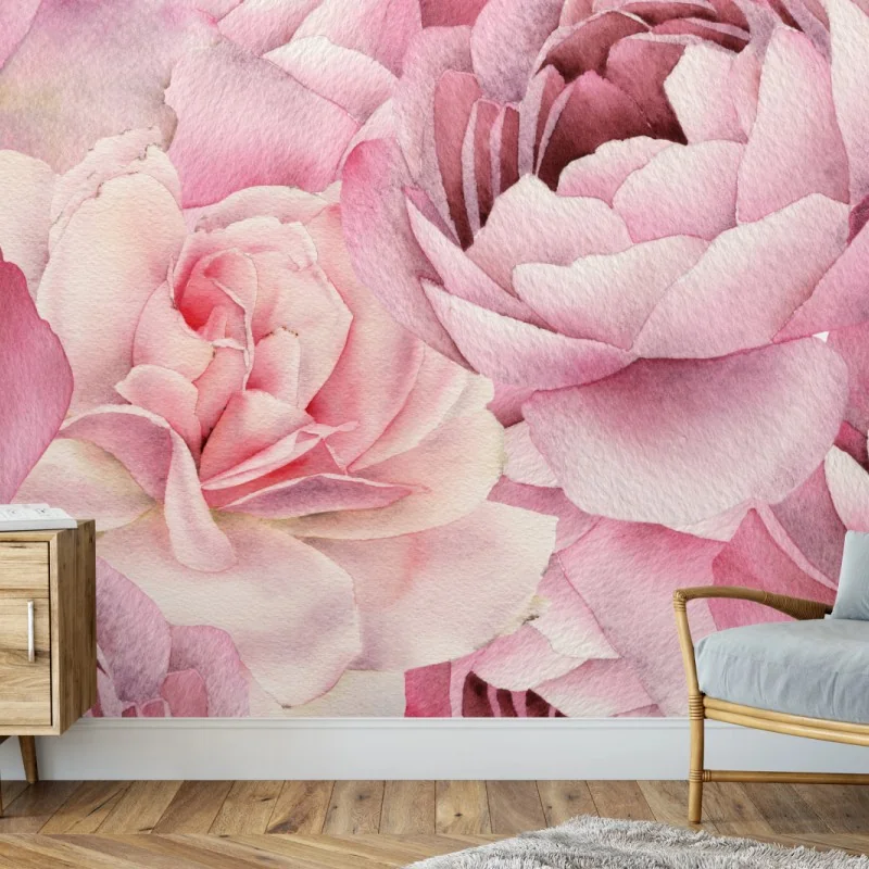 Carta da parati motivo di rose acquerellate