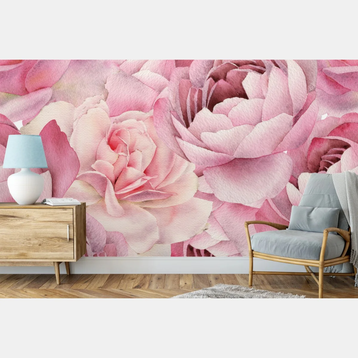 Carta da parati motivo di rose acquerellate • Wallissimo® Carta da parati motivo di rose acquerellate • Wallissimo®