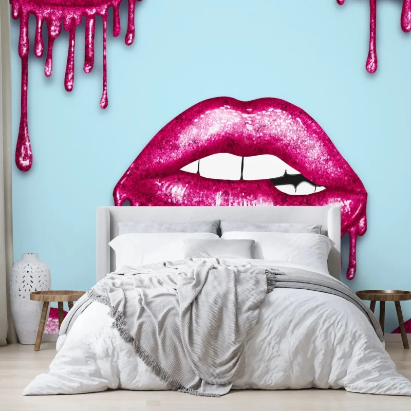Carta da parati labbra fucsia scintillanti che gocciolano