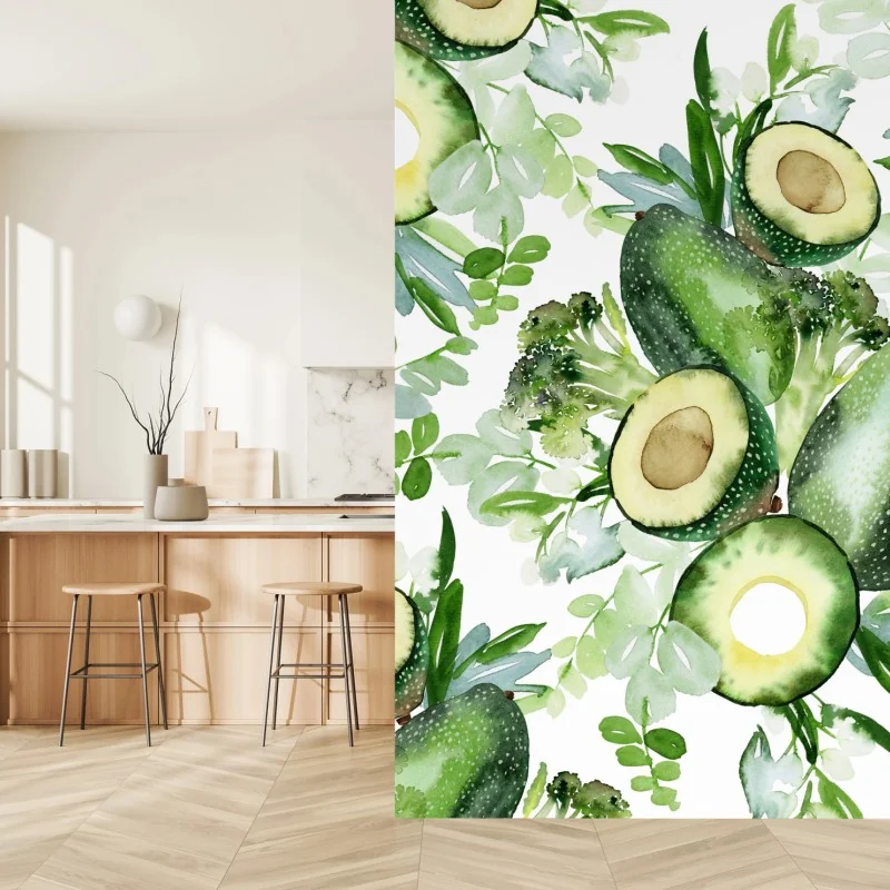 Carta da parati motivo di avocado ad acquerello