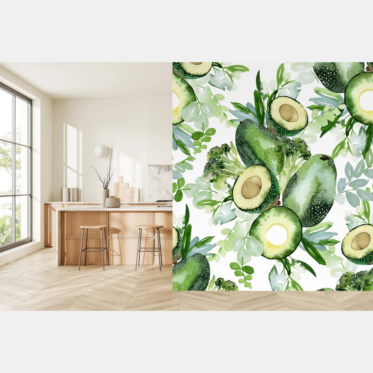 Carta da parati motivo di avocado ad acquerello • Wallissimo®