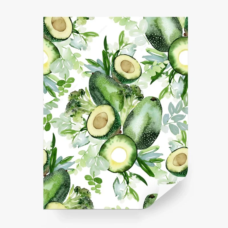 Carta da parati motivo di avocado ad acquerello