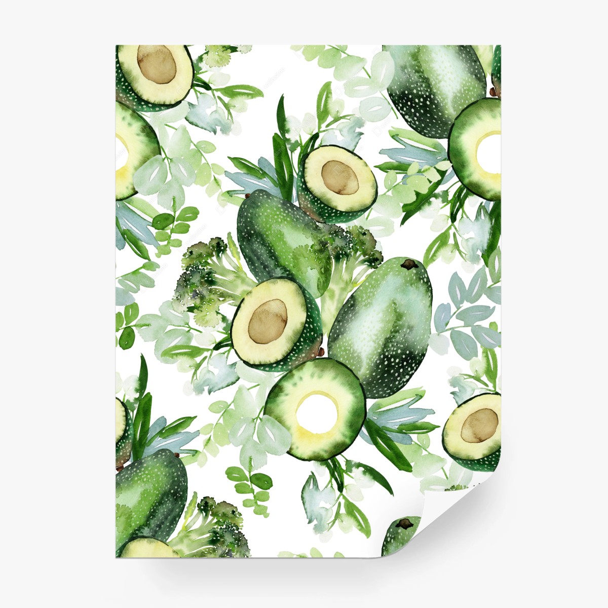 Carta da parati motivo di avocado ad acquerello • Wallissimo®