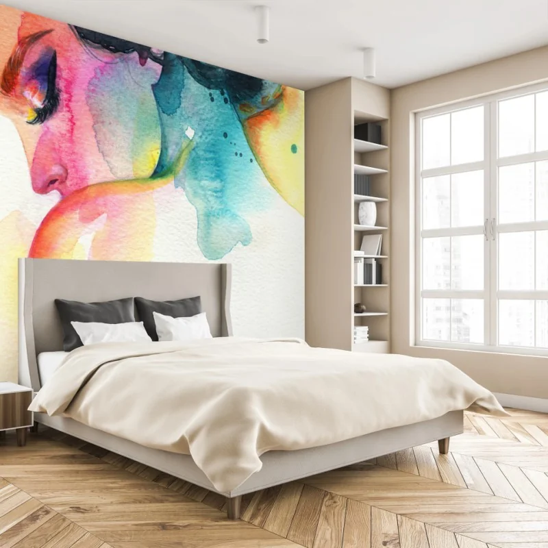 Carta da parati ritratto acquerello femminile dai toni sognanti