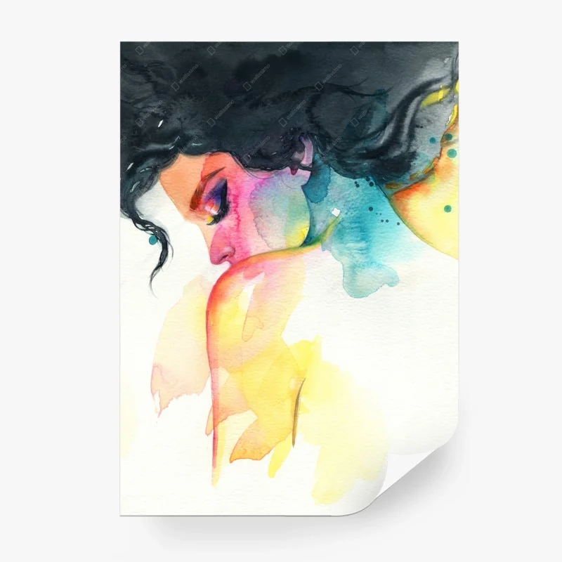 Carta da parati ritratto acquerello femminile dai toni sognanti