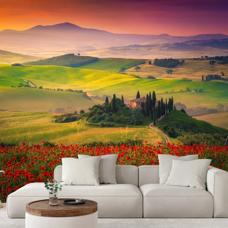 Carta da parati paesaggio della Toscana al tramonto