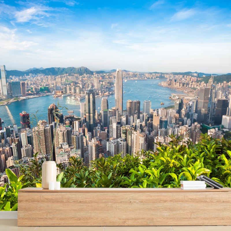 Carta da parati panorama urbano di Hong Kong da Victoria Peak