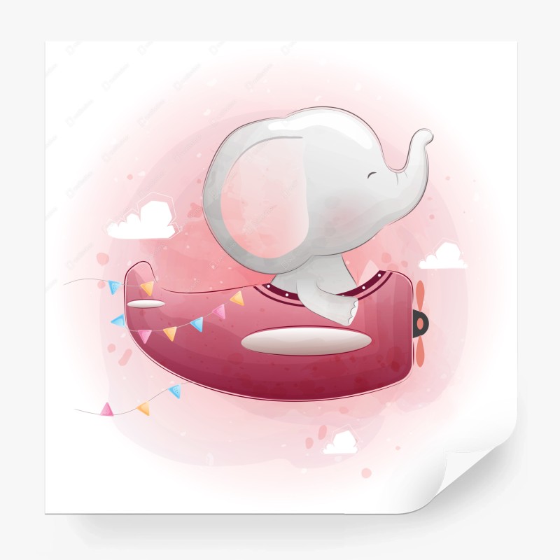 Carta da parati elefantino volante in acquerello rosa