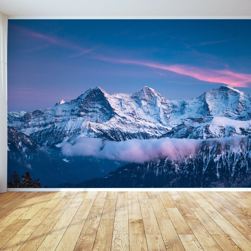 Carta da parati ora blu sulle vette di Eiger, Mönch e Jungfrau