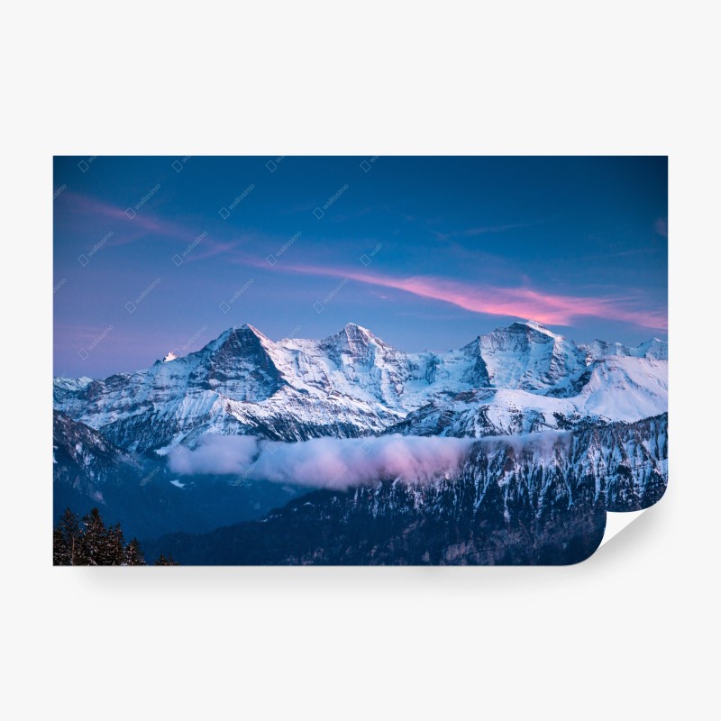 Carta da parati ora blu sulle vette di Eiger, Mönch e Jungfrau