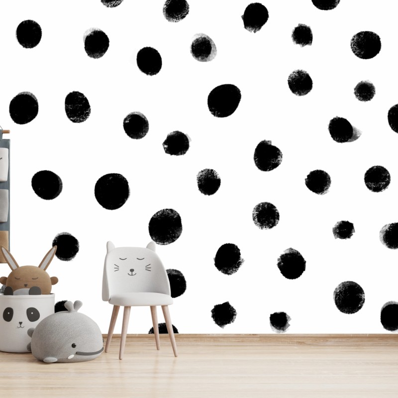 Carta da parati motivo a pois minimal in bianco e nero