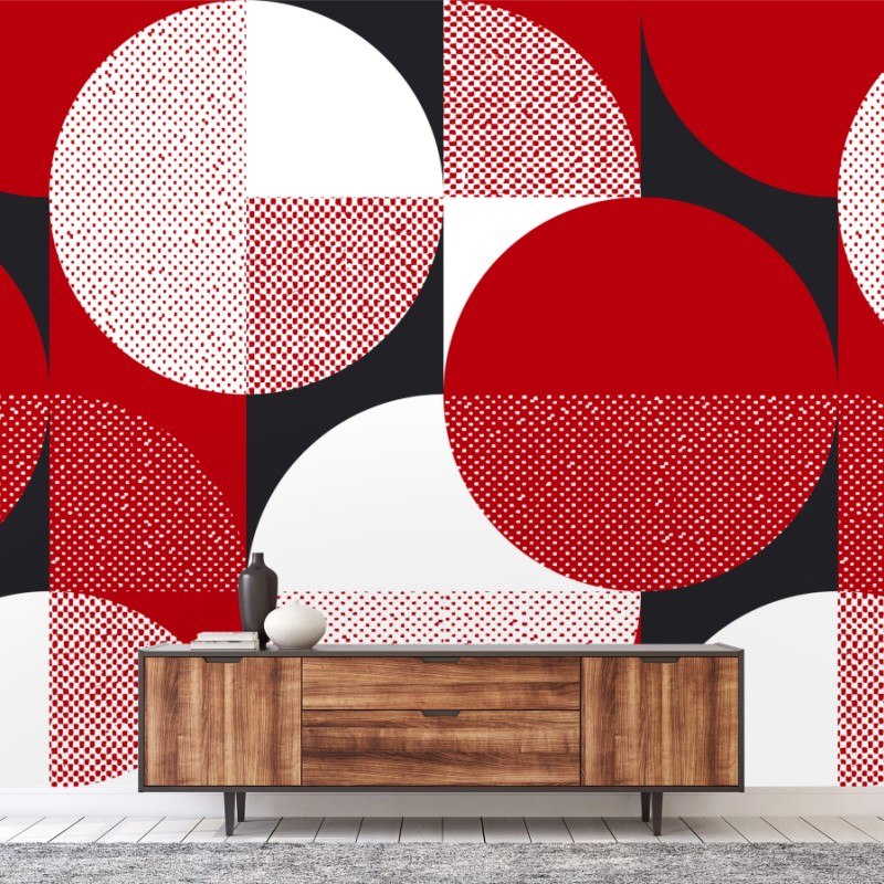 Carta da parati motivo geometrico bauhaus rosso e nero