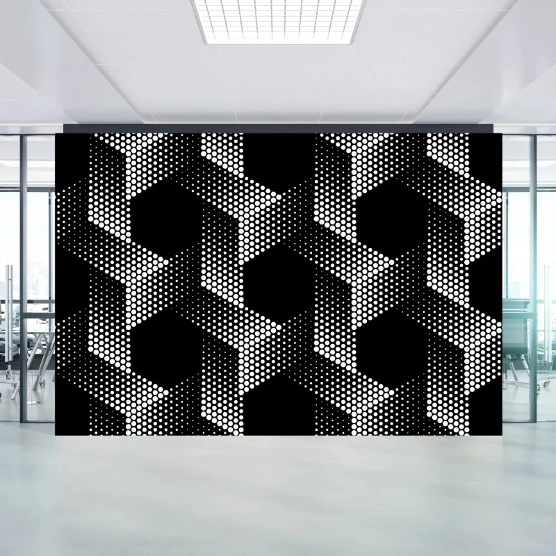 Carta da parati motivo geometrico puntinato in bianco e nero