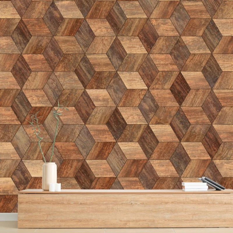 Carta da parati motivo parquet esagonale effetto 3d