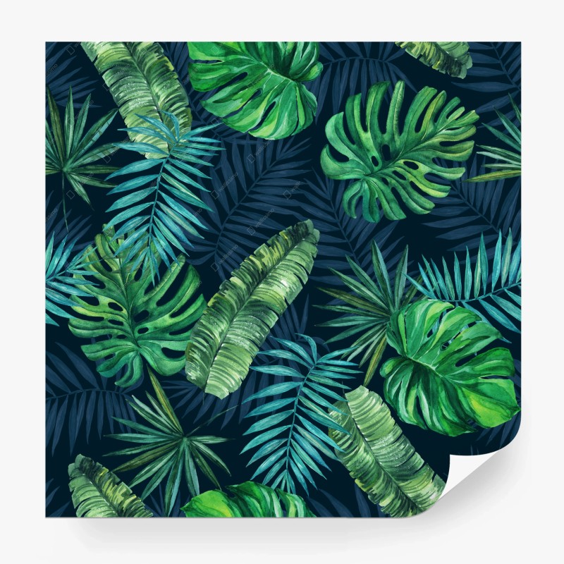 Carta da parati motivo botanico foglie tropicali verdi
