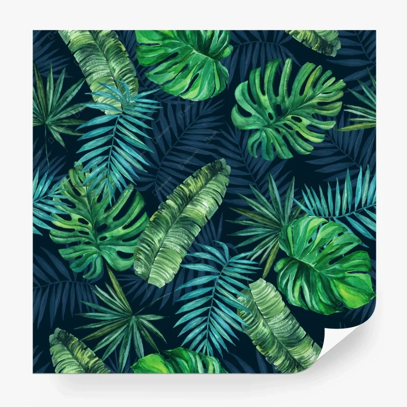 Carta da parati motivo botanico foglie tropicali verdi
