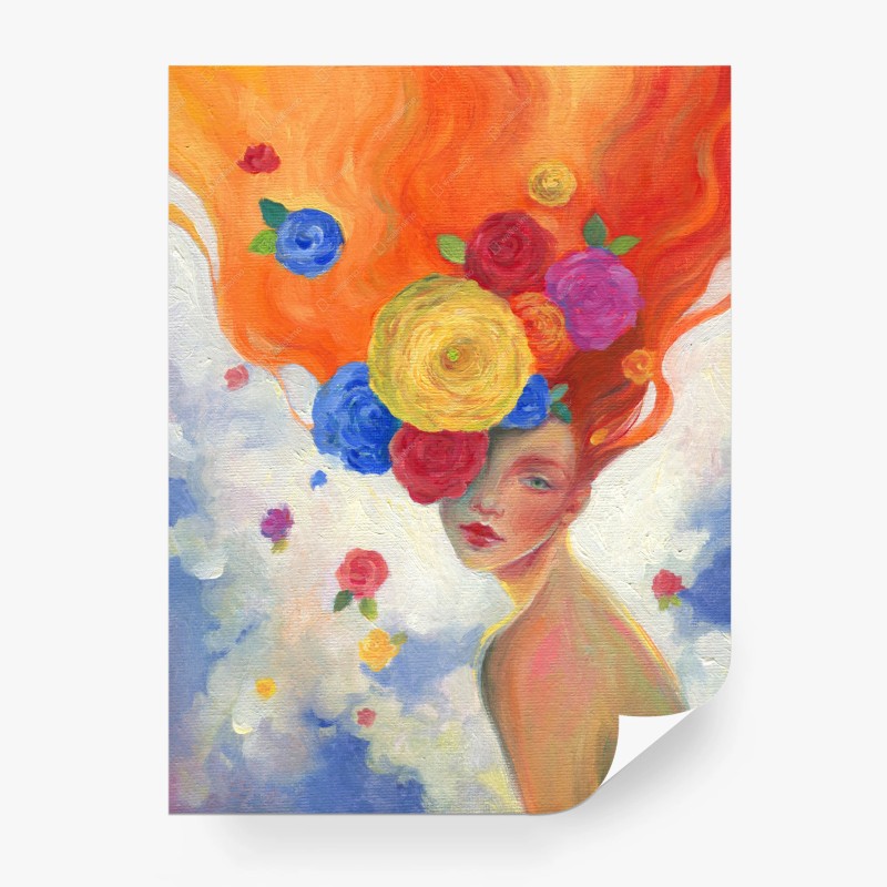 Carta da parati ritratto onirico di donna con fiori nei capelli
