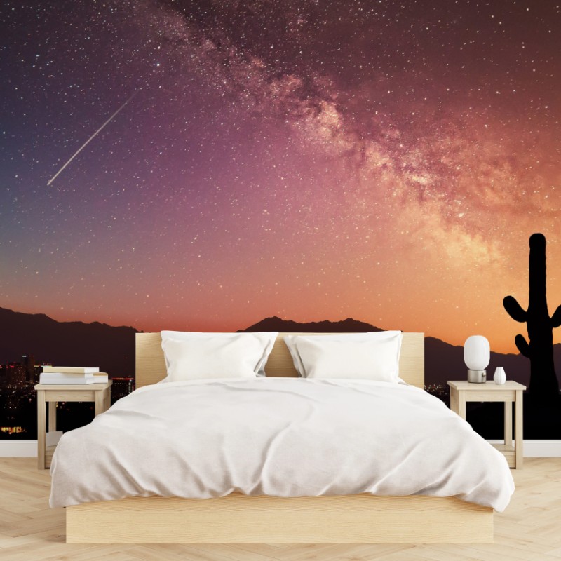Carta da parati cielo notturno sul deserto con via lattea