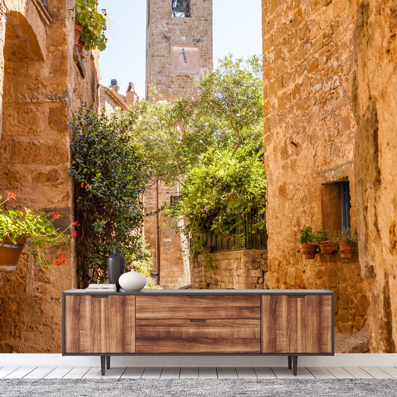Carta da parati vicolo medievale a Civita di Bagnoregio