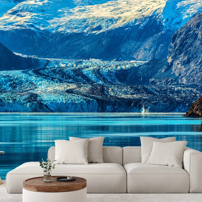 Carta da parati riflessi glaciali: panorama montano sul lago