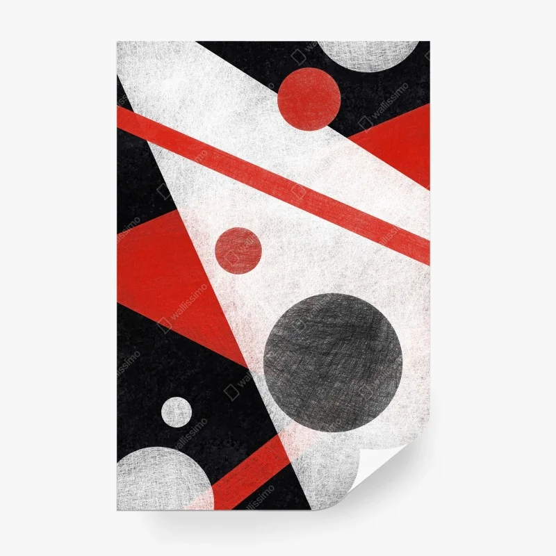 Carta da parati composizione geometrica astratta rossa e nera
