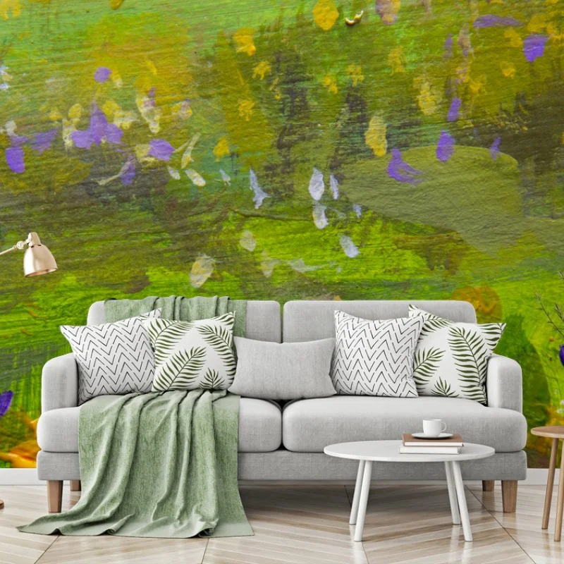 Carta da parati campo impressionista di fiori viola e dorati
