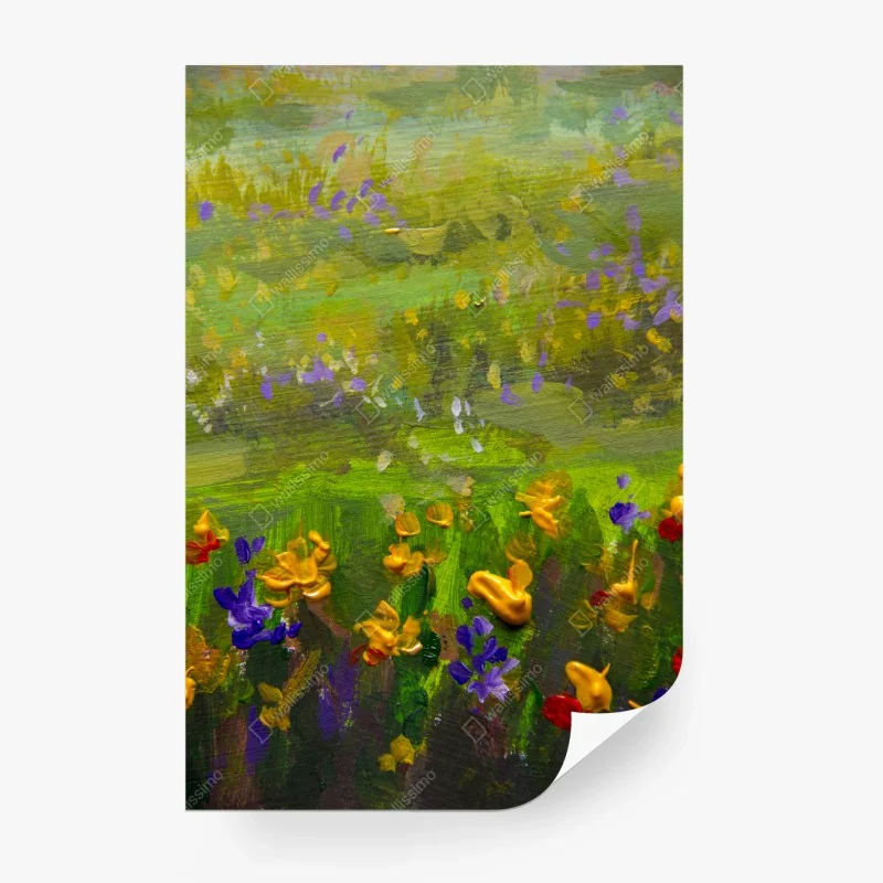 Carta da parati campo impressionista di fiori viola e dorati