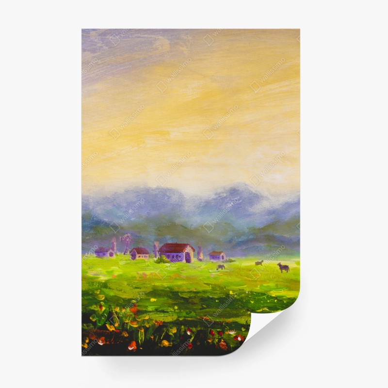 Carta da parati alba estiva in campagna