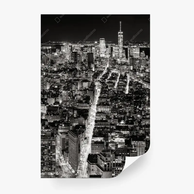 Carta da parati skyline notturno di New York in bianco e nero