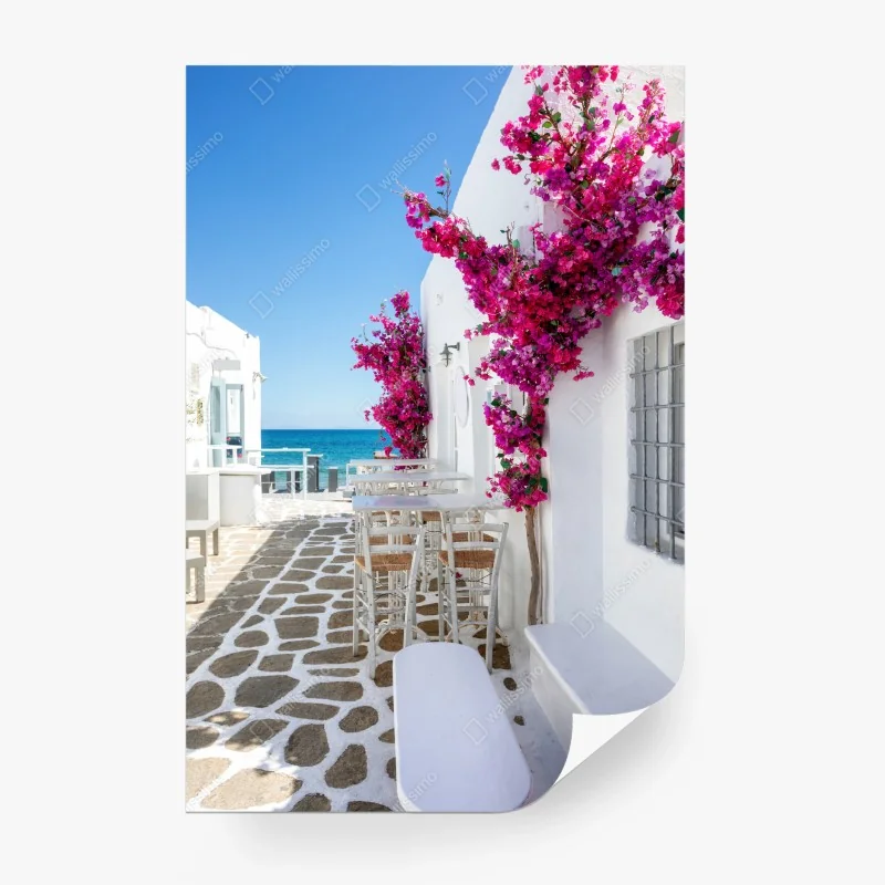 Carta da parati scorcio mediterraneo fiorito sul mare