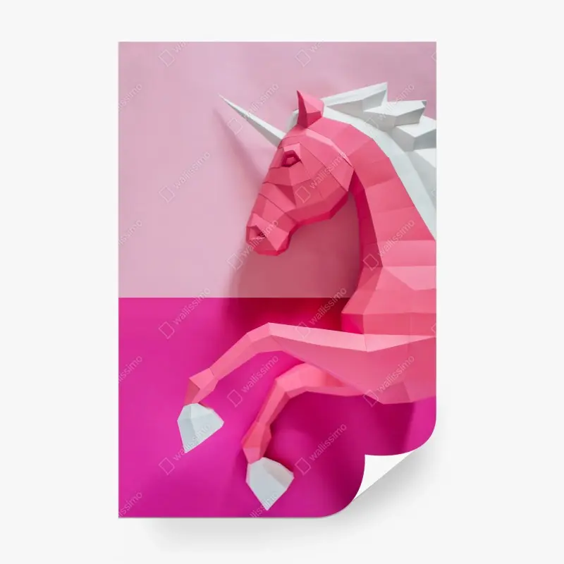 Carta da parati unicorno geometrico rosa su sfondo bicolore