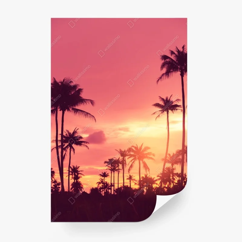 Carta da parati tramonto tropicale con palme in silhouette