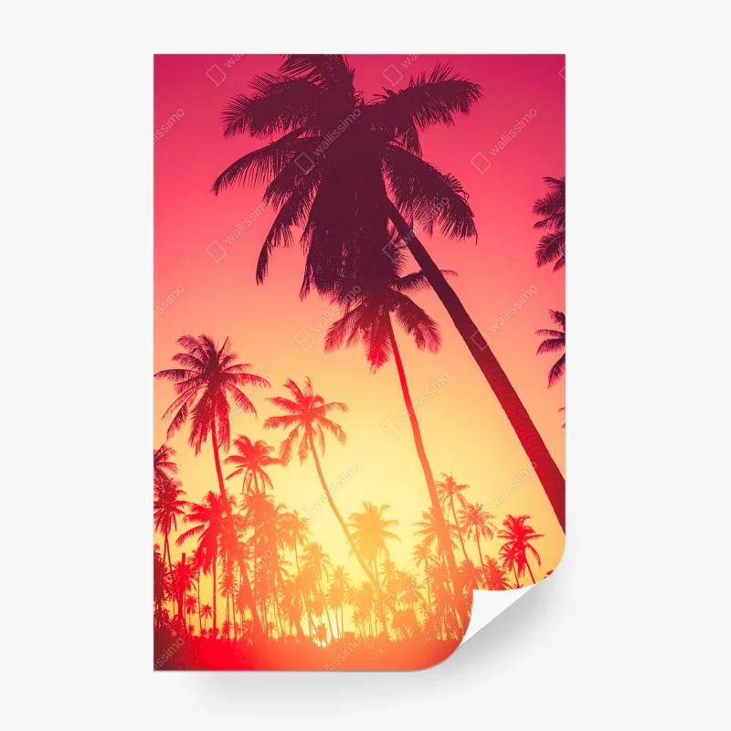 Carta da parati tramonto tropicale con palme in silhouette