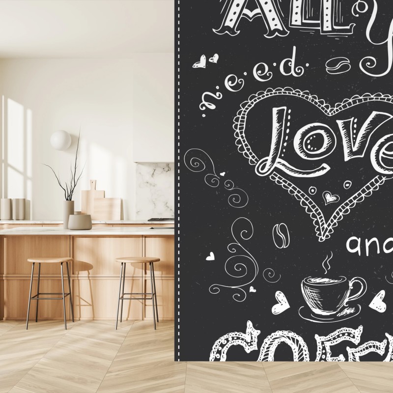 Carta da parati amore e caffè in stile lavagna