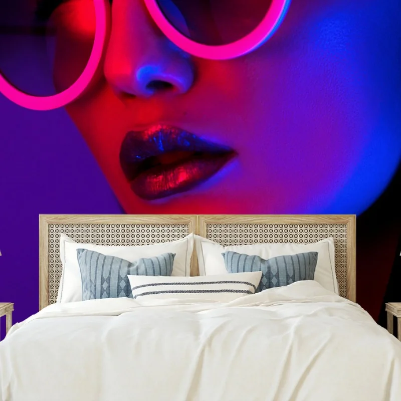 Carta da parati ritratto neon rosa e blu