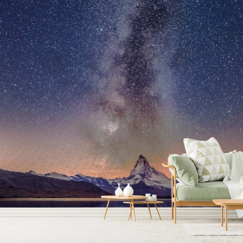 Carta da parati via lattea e montagna riflessa