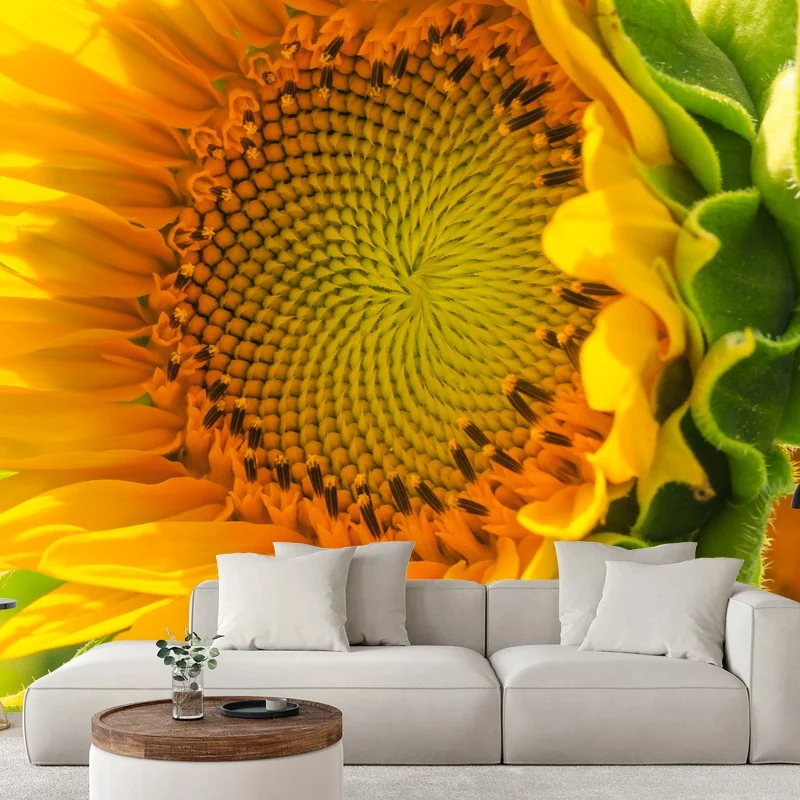 Carta da parati girasole in primo piano dal colore solare