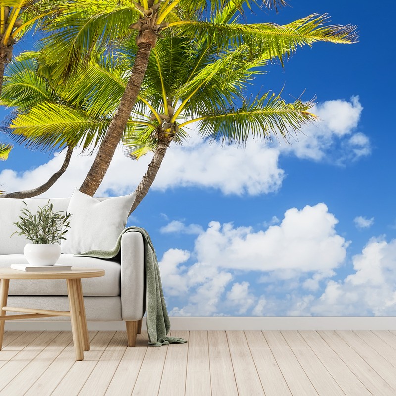 Carta da parati paradiso tropicale: palme su spiaggia bianca