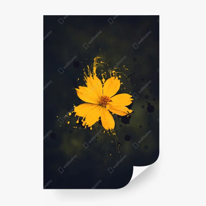 Carta da parati fiore giallo su sfondo scuro in stile splash