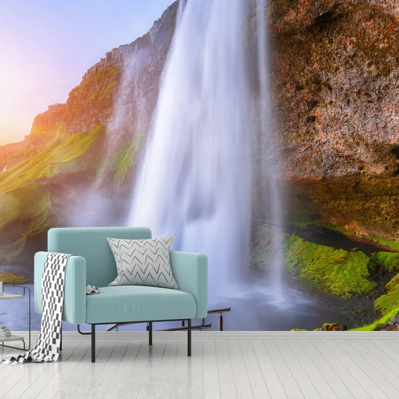 Carta da parati tramonto a Seljalandsfoss: splendore della cascata