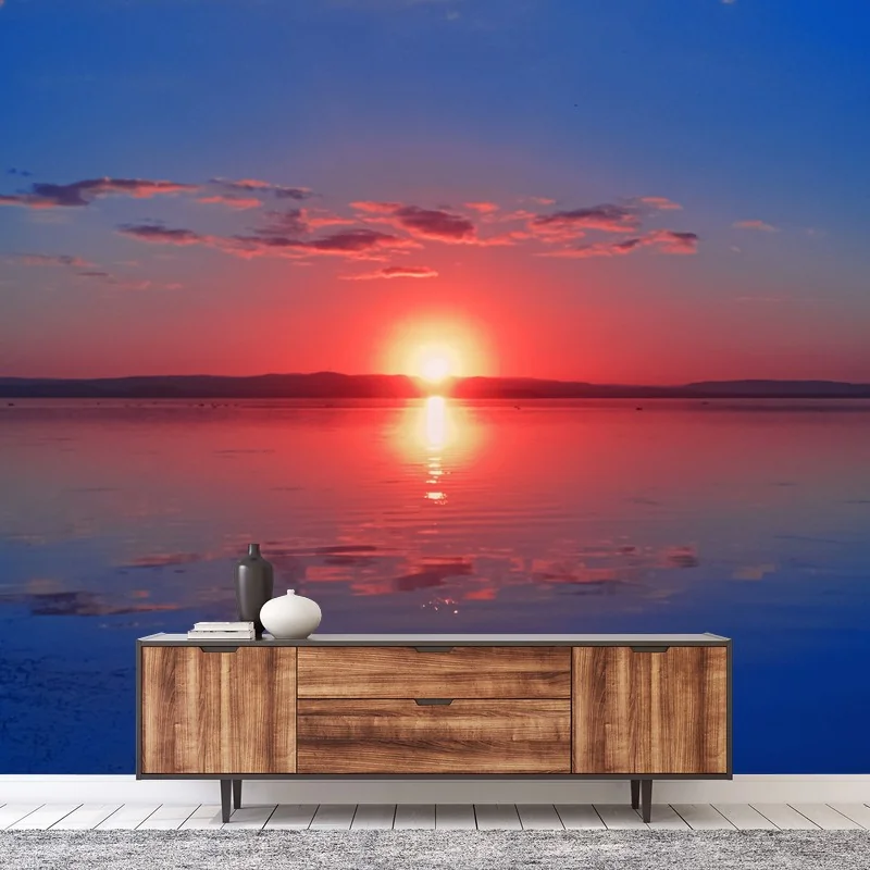 Carta da parati tramonto sul lago con riflesso