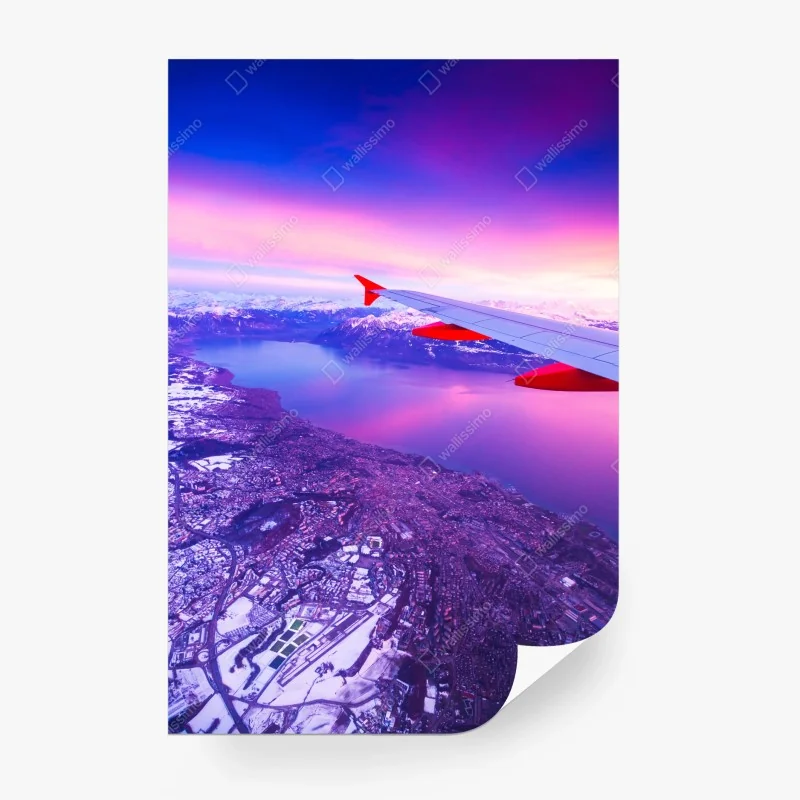 Carta da parati panorama aereo sul lago al tramonto