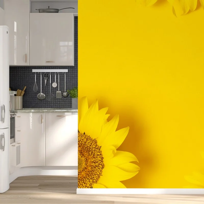 Carta da parati girasoli su sfondo giallo brillante