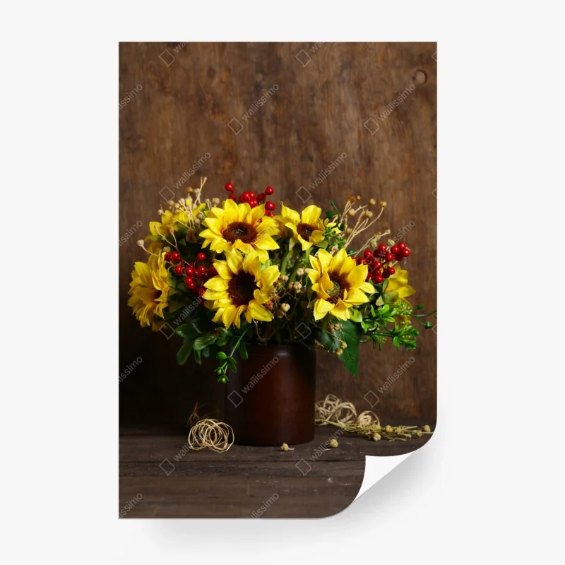 Carta da parati bouquet di girasoli autunnale su sfondo rustico