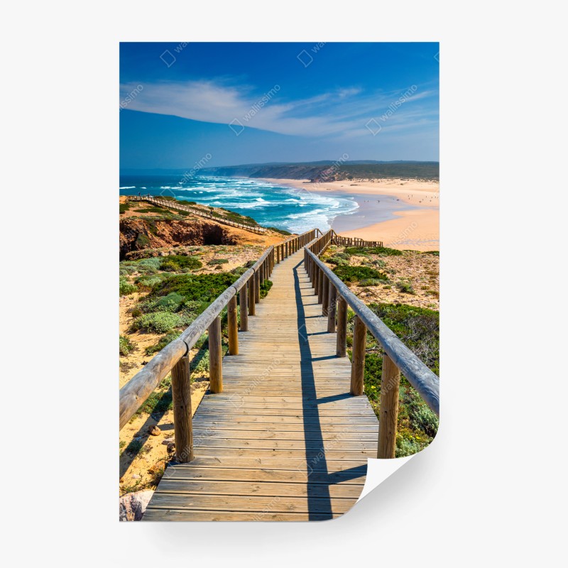 Carta da parati passerella verso l'oceano a Praia da Bordeira