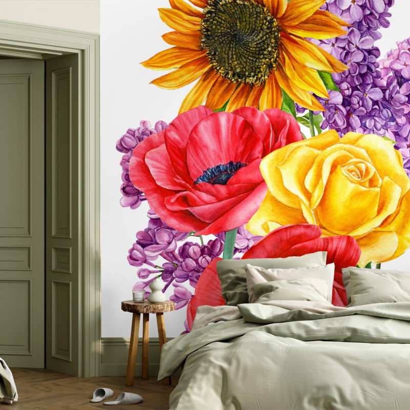 Carta da parati bouquet floreale estivo dai colori vivaci