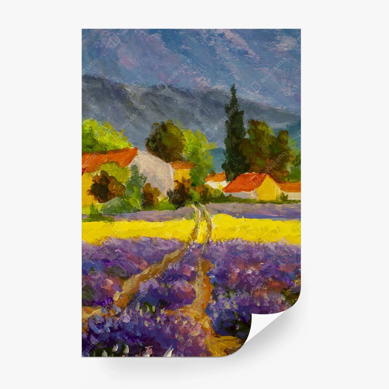 Carta da parati tramonto sui campi di lavanda