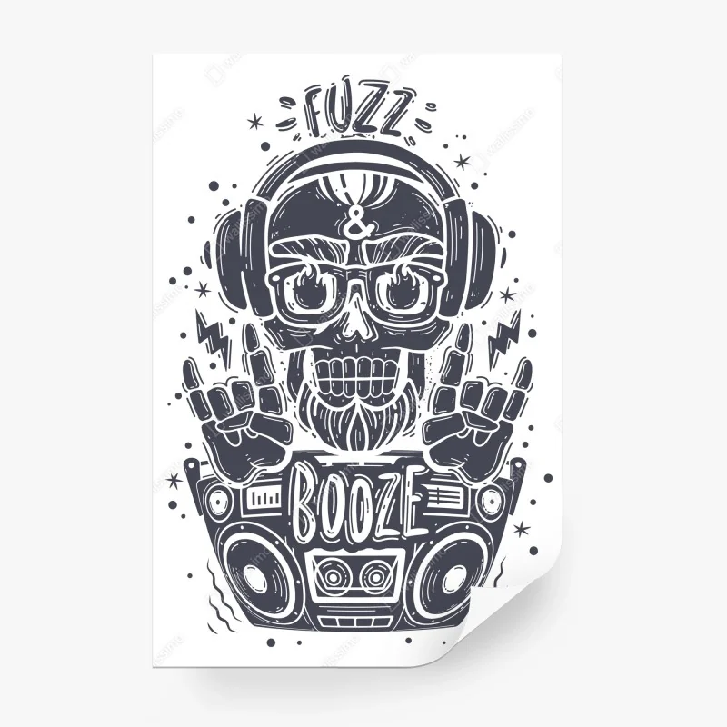 Carta da parati teschio rock con cuffie e boombox