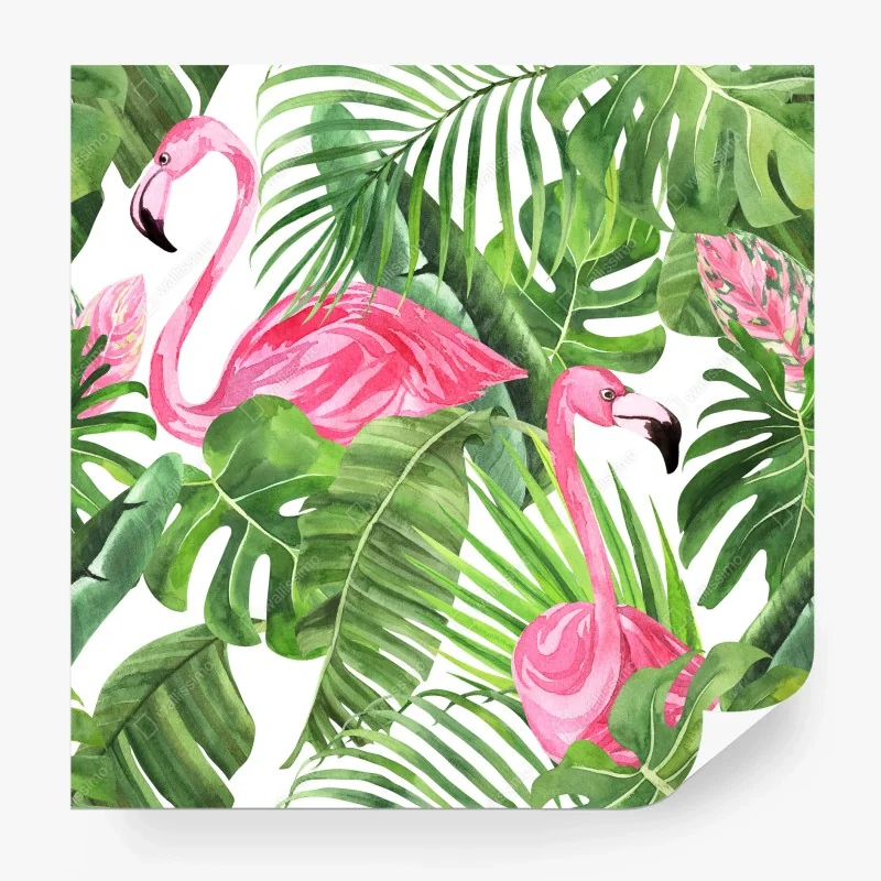 Carta da parati motivo tropicale con fenicotteri rosa