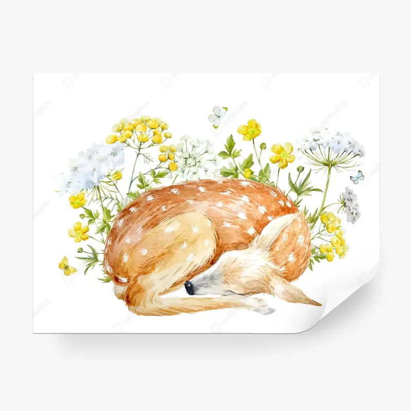 Carta da parati cerbiatto addormentato tra fiori di campo